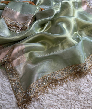 Pista green bridal Kanjeevaram brocade tissue saree