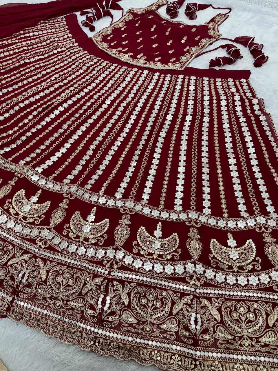 BRIDAL WEAR HEAVY EMBROIDERED CODING SEQUENCE & PAPER MIRROR WORK LEHENGAS CHOLI WITH DUPATTA*