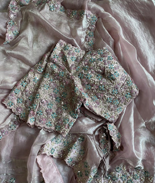 Premium Space silk saree with coding sequence & pearls work lace on either side of border