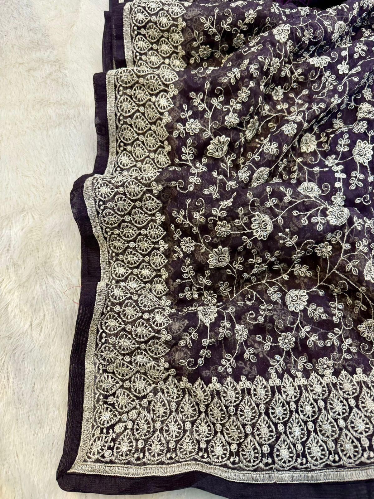 Shimmer  silk fabric chikankari work