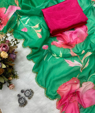 New Tebi silk with designer handwork saree