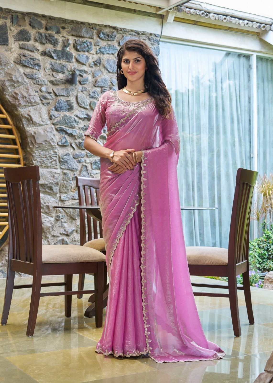 Satin saree with Swarovski Diamond Work
