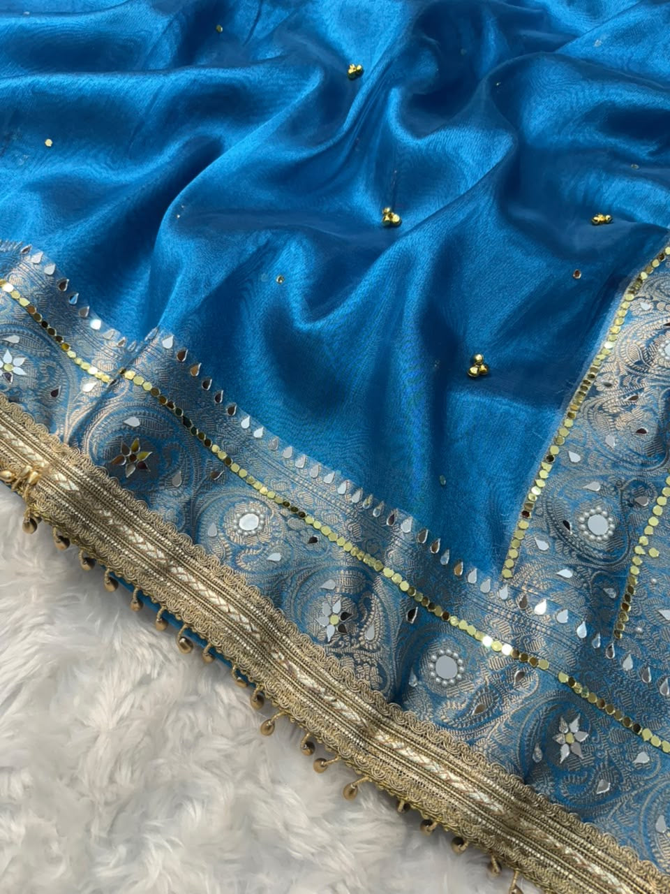 Premium Tissue Saree with Ghoongru work