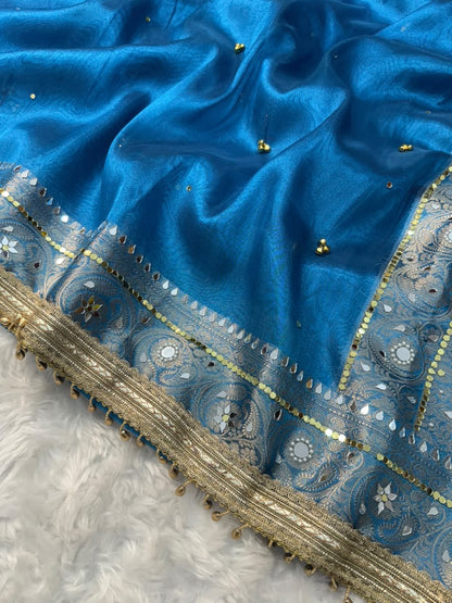 Premium Tissue Saree with Ghoongru work
