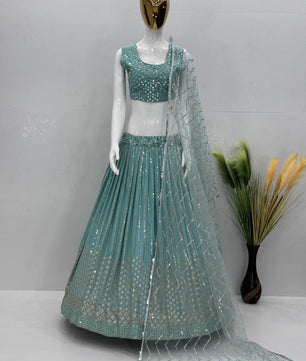 Heavy mirror work Blue Lehenga