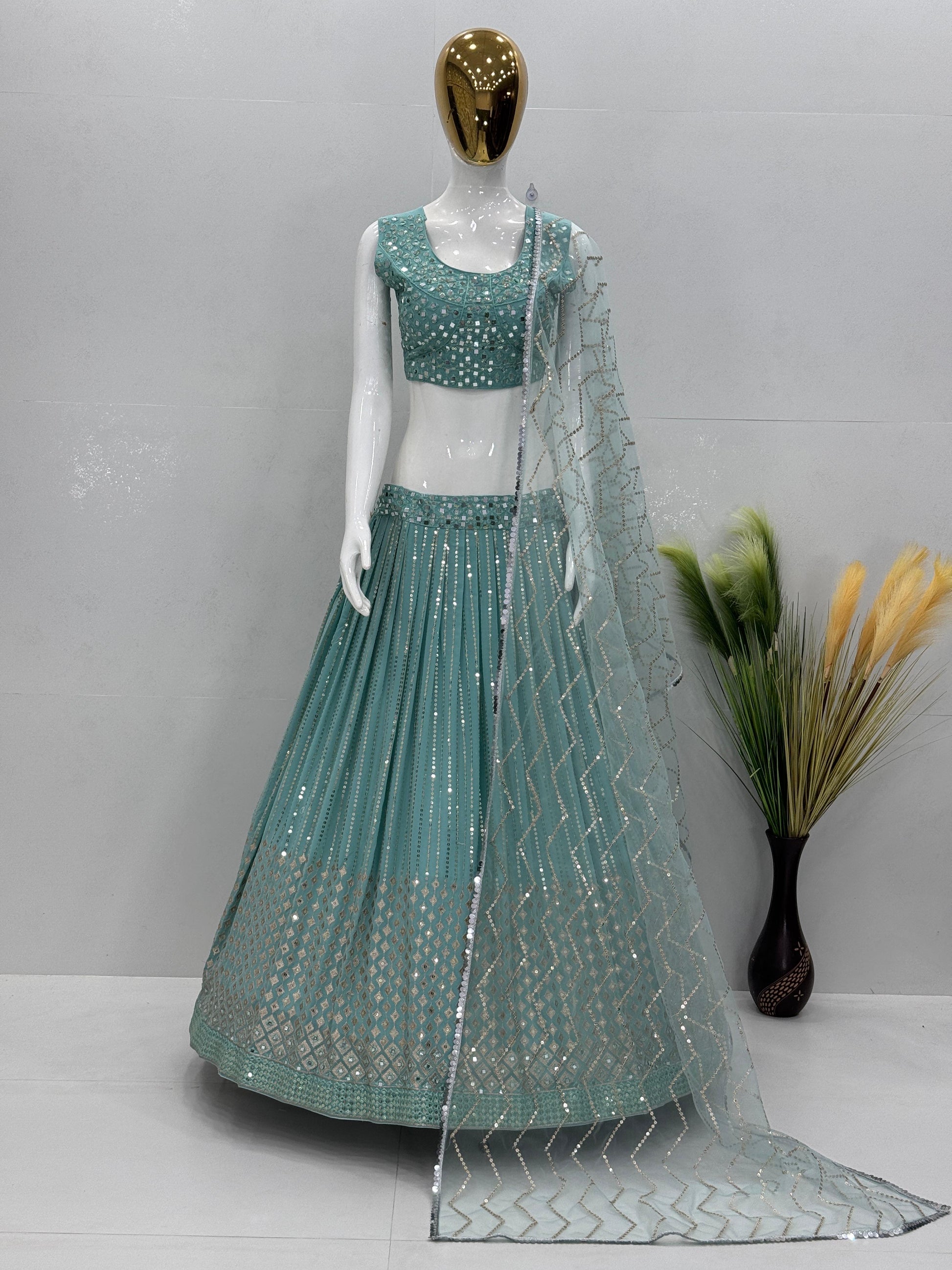 Heavy mirror work Blue Lehenga