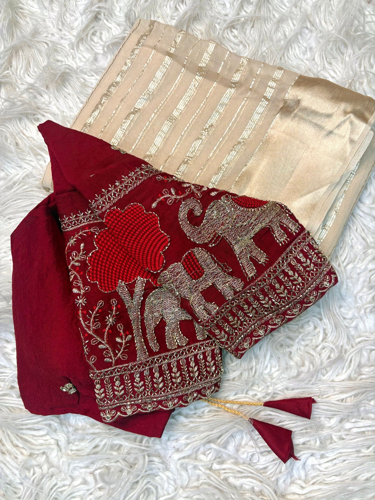 Pure Viscose Georgette Silk Beads Work Blouse Designer Saree