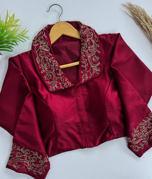 Beautiful handwork all over sleeve and collar in blouse