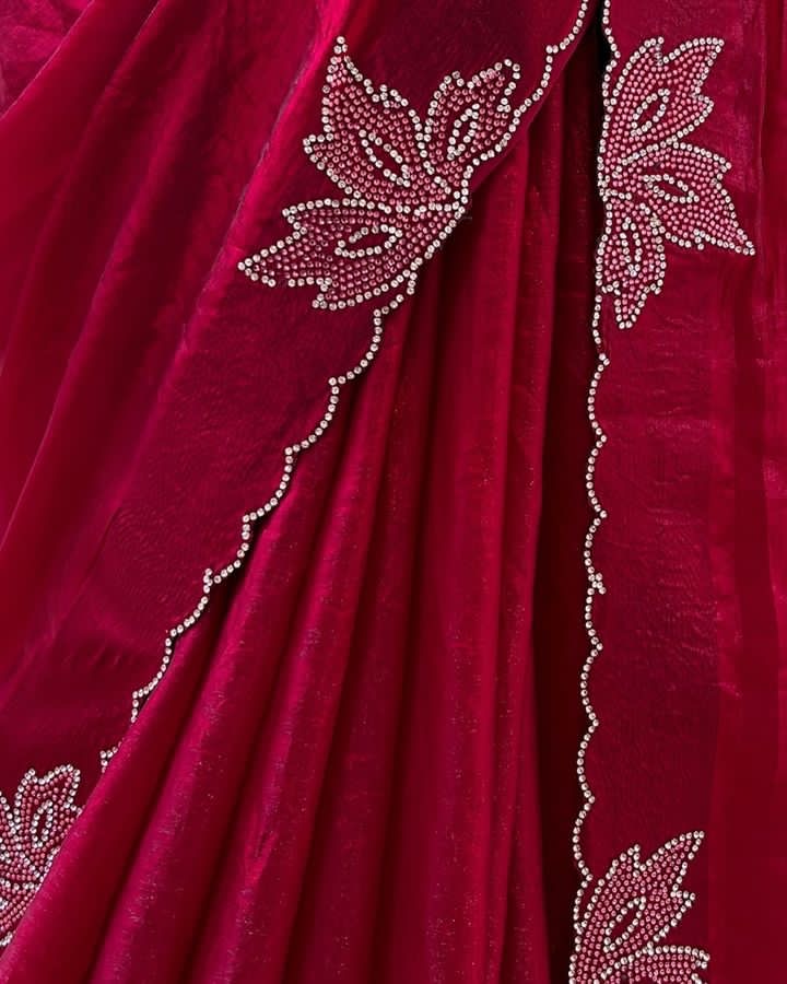 Blooming Fox Georgette saree with dual tone diamonds on all over the saree