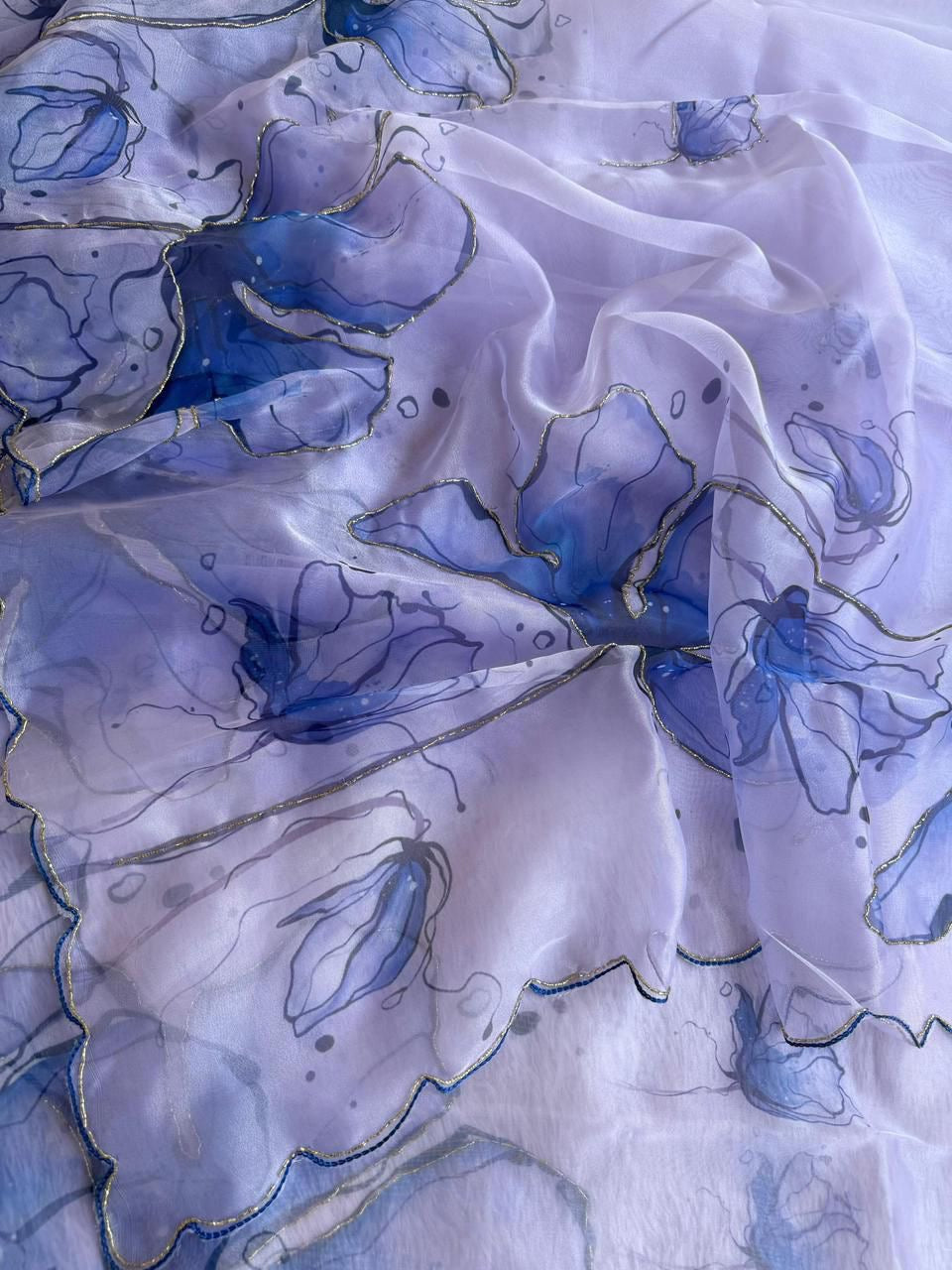 BEAUTIFUL SOFT ORGANZA DIGITAL PRINT SAREE WITH FULL HANDWORK