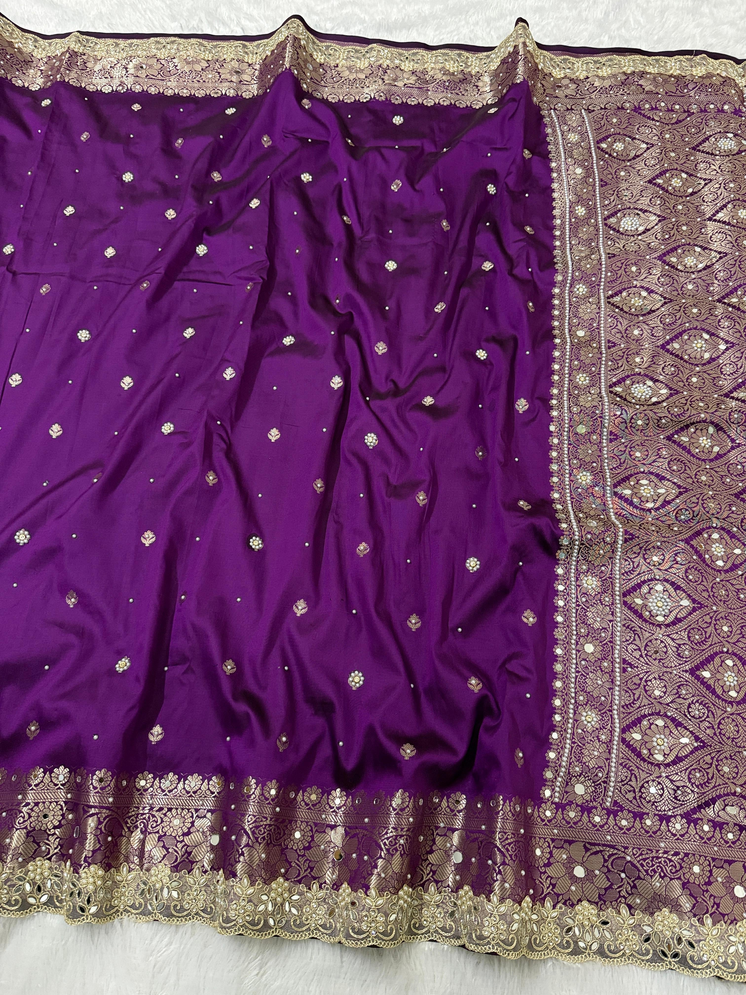 Presenting Timeless Banarasi Semi Katan Soft Silk Lace work Saree