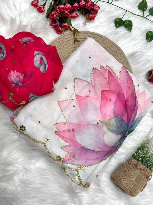 Pure Soft tibby silk fabric saree  with floral work