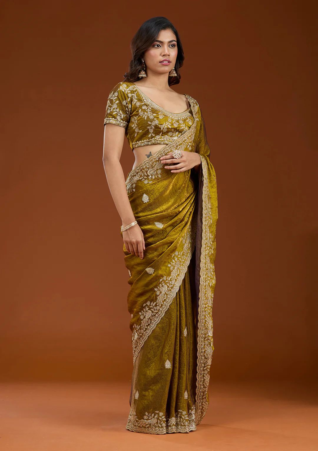 Beautiful Frendy Chiffon Saree in Sequence and Zari embroidery work