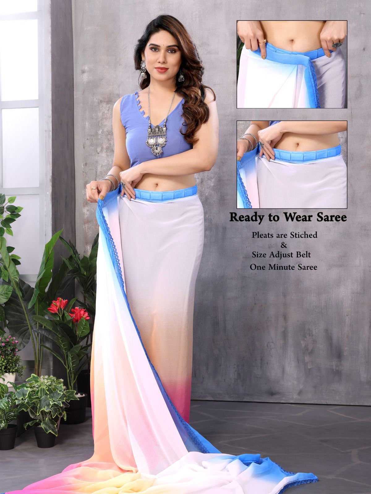 GEORGETTE READY TO WEAR SAREE WITH LACE WORK AT LOWEST PRICE