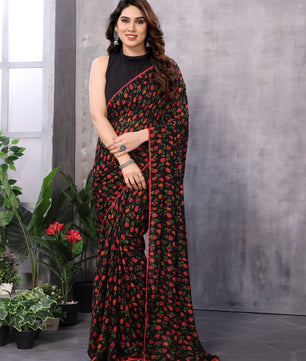 GEORGETTE READY TO WEAR SAREE WITH LACE WORK AT LOWEST PRICE