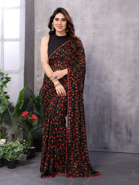 GEORGETTE READY TO WEAR SAREE WITH LACE WORK AT LOWEST PRICE