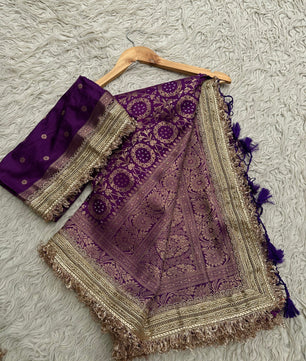 Purple Designer Georgette Katan Silk Saree with Gota Patti