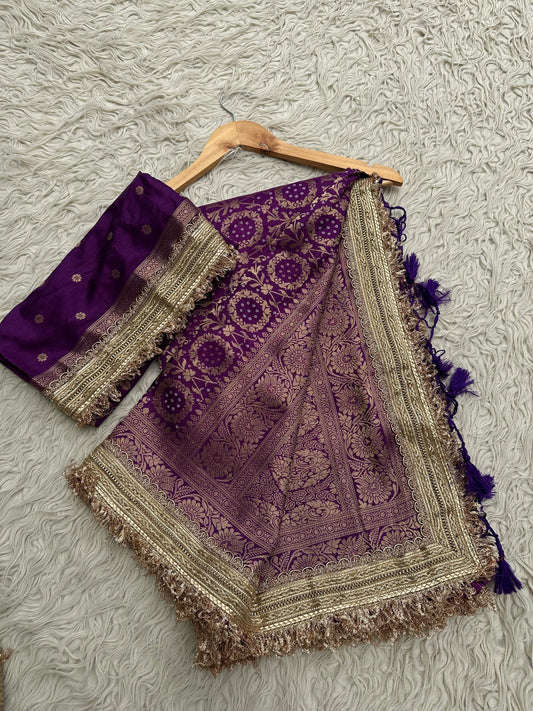 Purple Designer Georgette Katan Silk Saree with Gota Patti