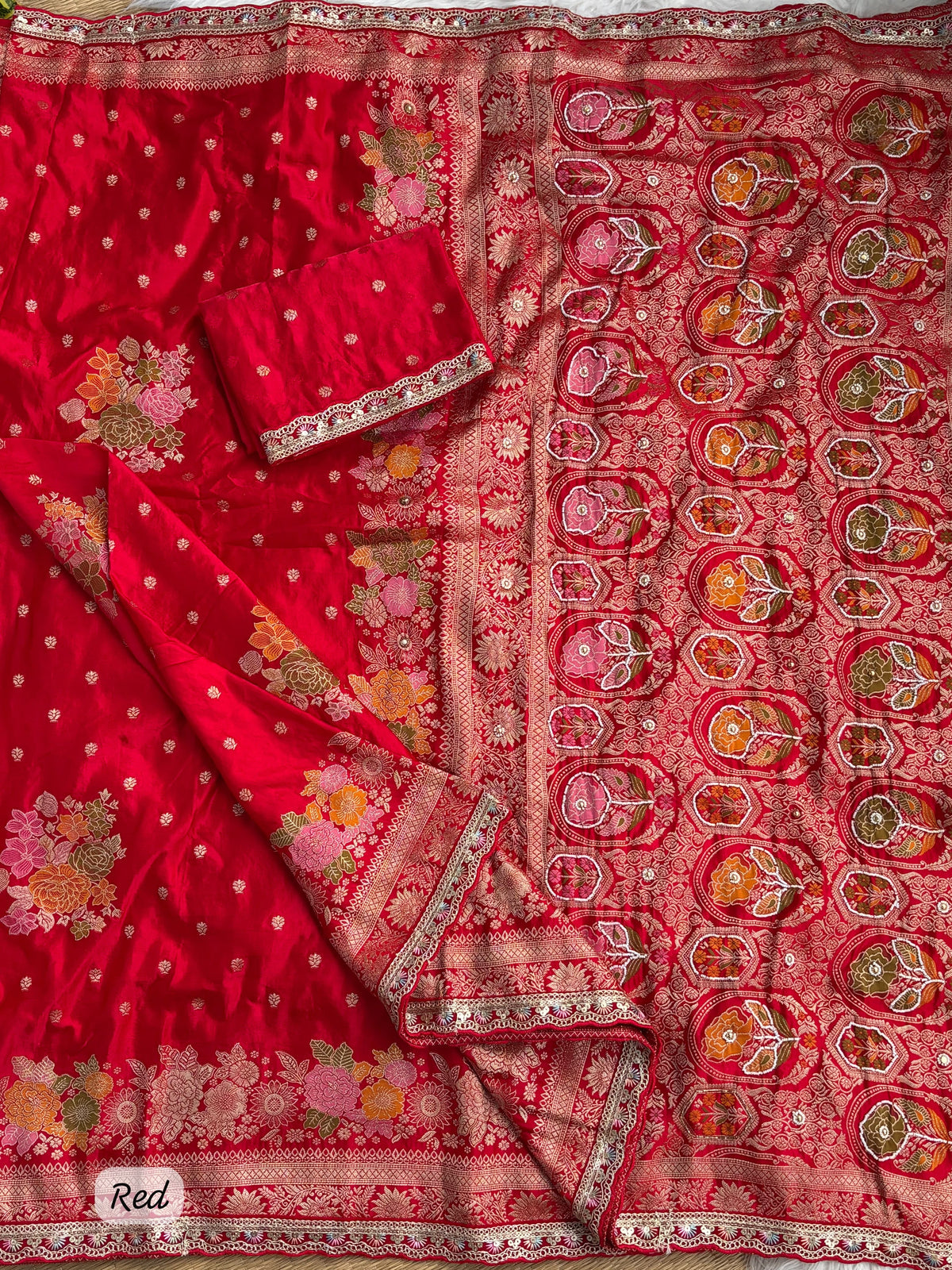 Pure Sartin saree with weaving &nbsp;jaquard nd mina work