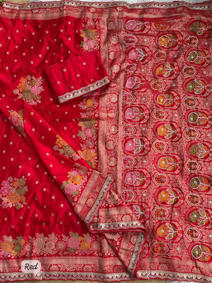 Pure Sartin saree with weaving &nbsp;jaquard nd mina work