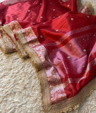 Banarasi soft glass tissue silk saree with siroksi stone work