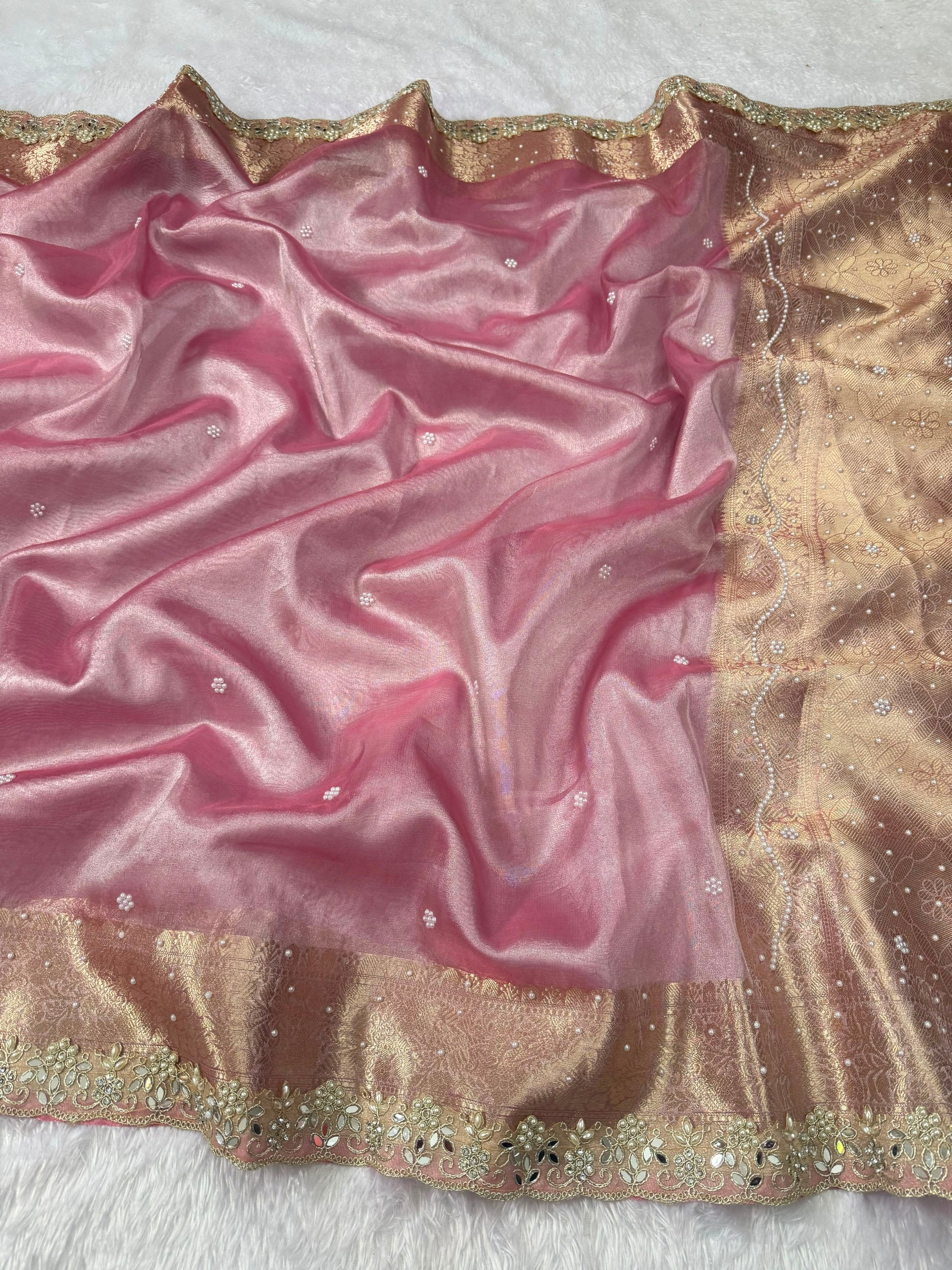 Premium soft pink colour tissue saree