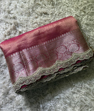 Banarasi Glass Plain Tissue Border Soft Saree