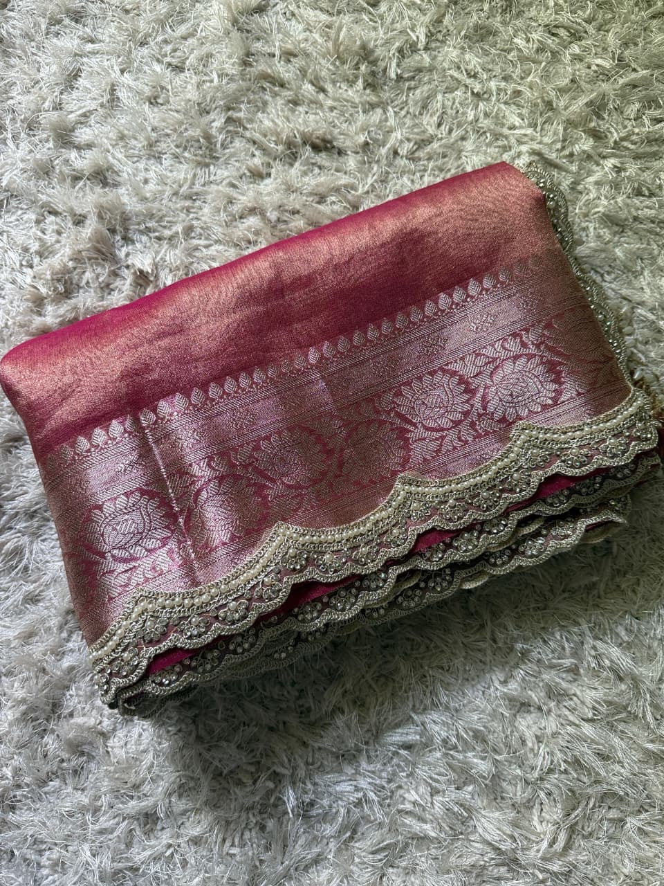 Banarasi Glass Plain Tissue Border Soft Saree