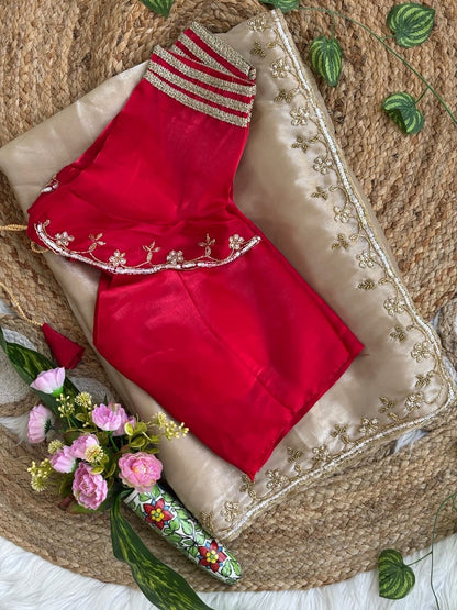 Very Soft nd Elegant Rich look Rimzim Silk fabric with beautiful hand work khatli cutdana heavy border