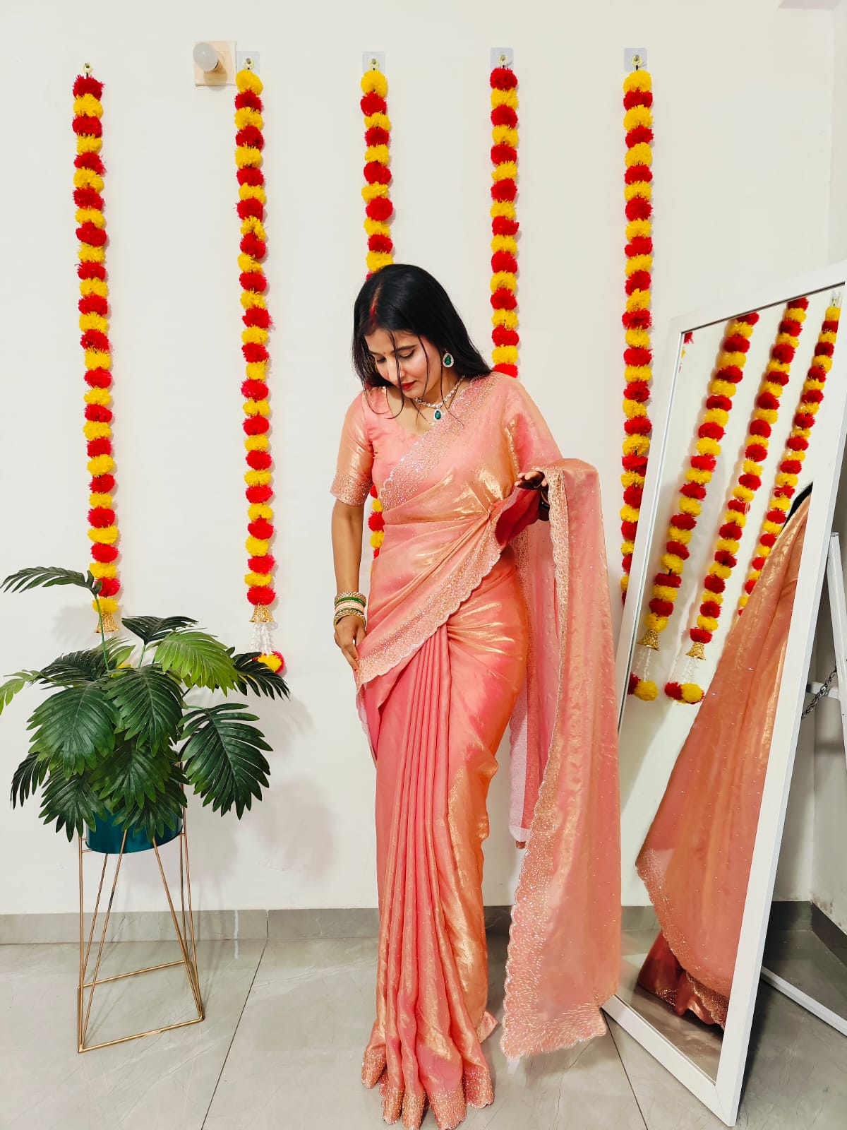 Beautiful saree in space silk fabric