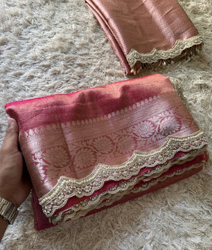 Banarasi Glass Plain Tissue Border Soft Saree