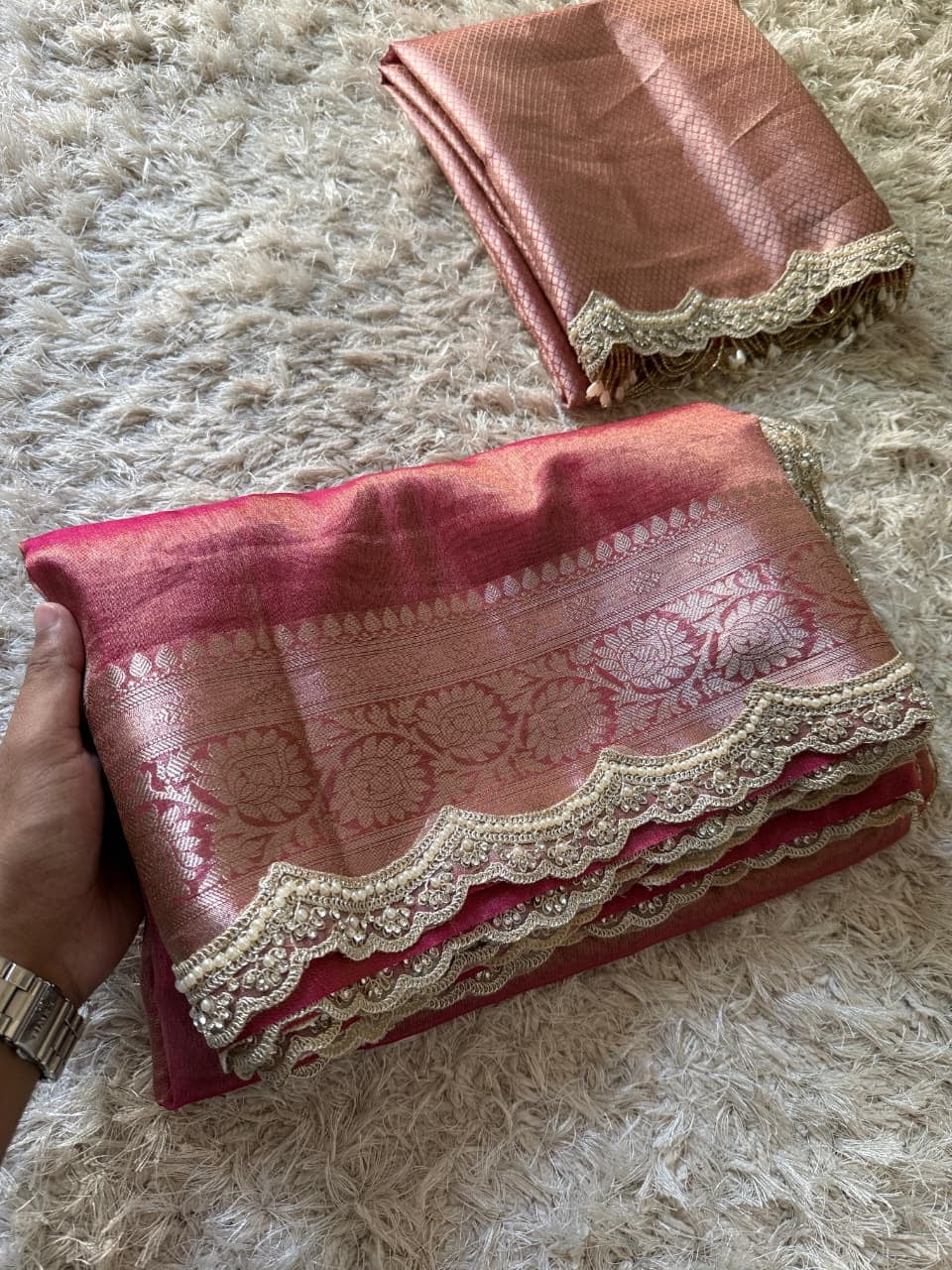 Banarasi Glass Plain Tissue Border Soft Saree