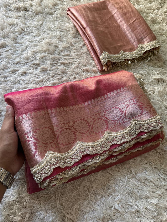 Banarasi Glass Plain Tissue Border Soft Saree