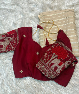 Pure Viscose Georgette Silk Beads Work Blouse Designer Saree