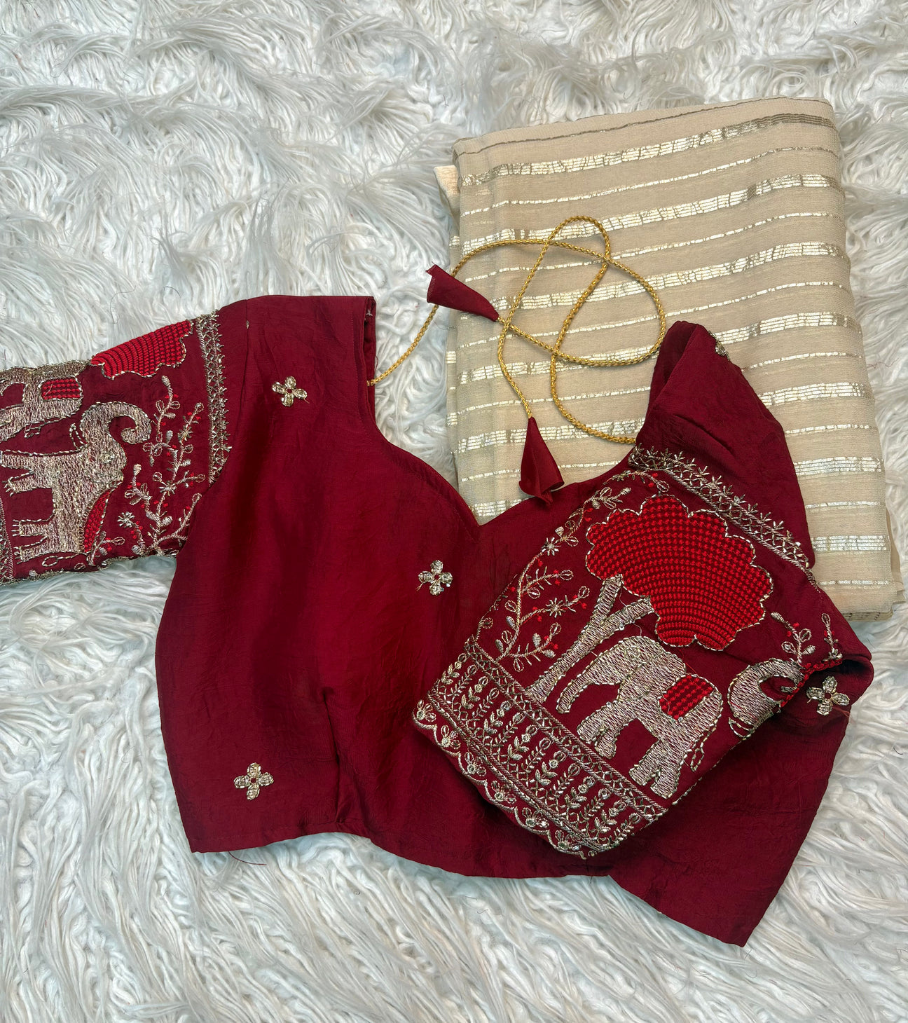 Pure Viscose Georgette Silk Beads Work Blouse Designer Saree