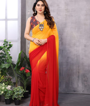 GEORGETTE READY TO WEAR SAREE WITH LACE WORK AT LOWEST PRICE