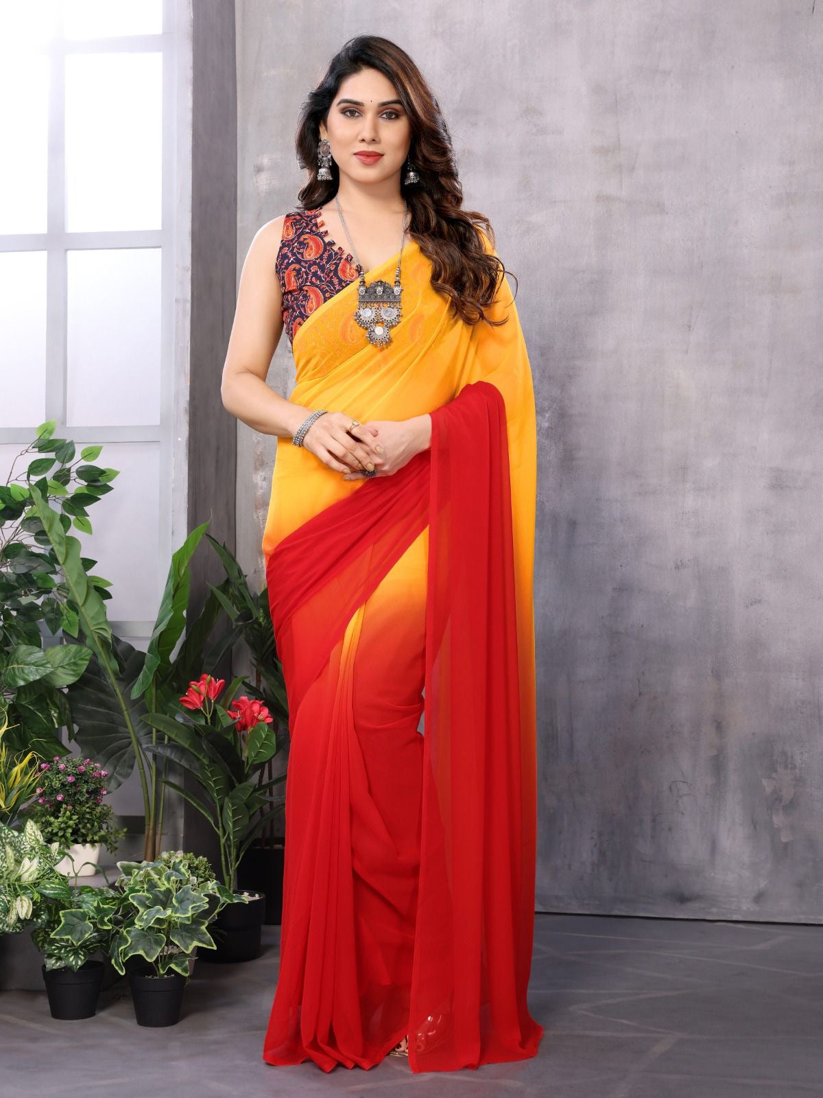 GEORGETTE READY TO WEAR SAREE WITH LACE WORK AT LOWEST PRICE