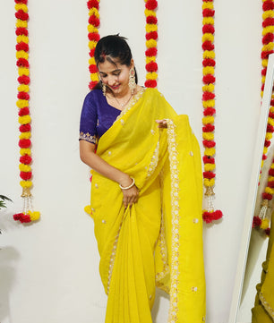 Chinnon silk Saree with Embroidery & Scalloped Border