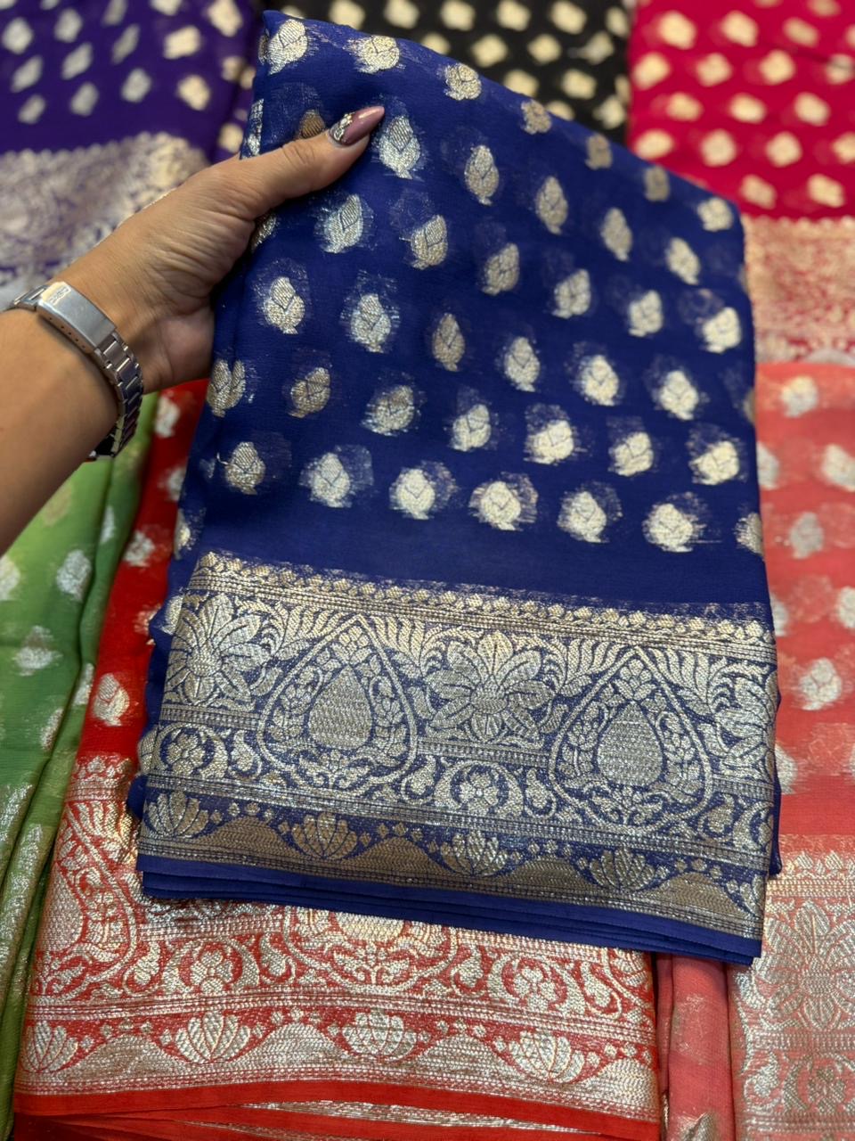 Viscose Georgette Saree With running Blouse