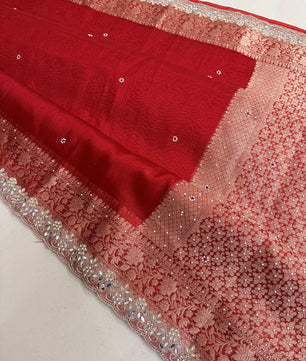 Presenting Banarasi Luxurious Shimmering Tissue Stone Work Saree