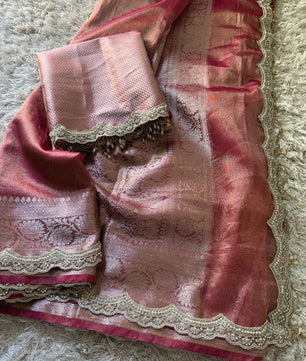 Banarasi Glass Plain Tissue Border Soft Saree