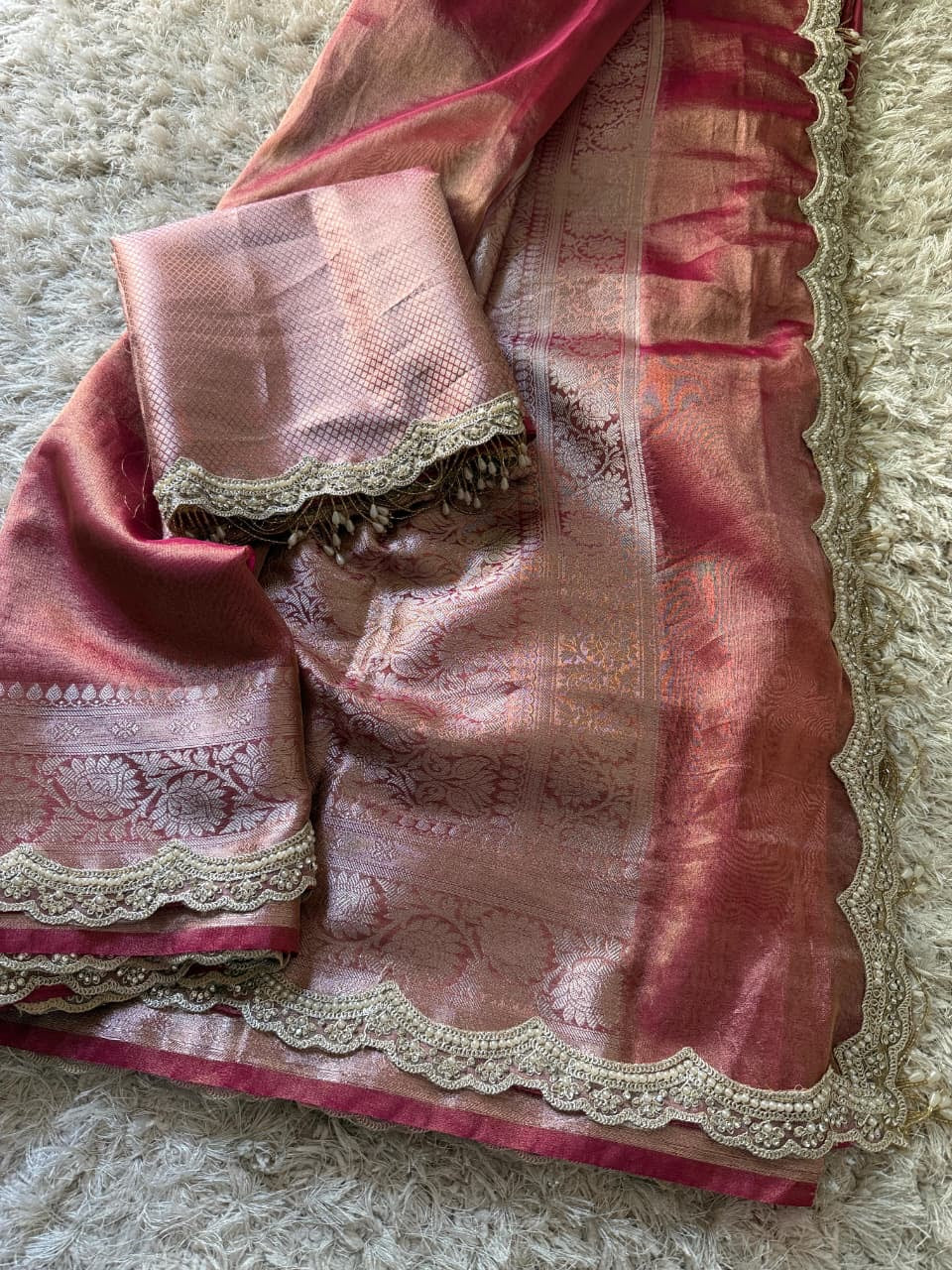 Banarasi Glass Plain Tissue Border Soft Saree