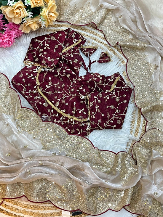 Pure soft fendy chiffon fabric with amazing embroidery  work