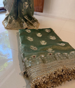 Masterpiece Glass Tissue Banarasi *Handwork* Mirror Work , Maharani Lace Work Saree