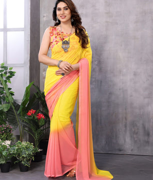 GEORGETTE READY TO WEAR SAREE WITH LACE WORK AT LOWEST PRICE