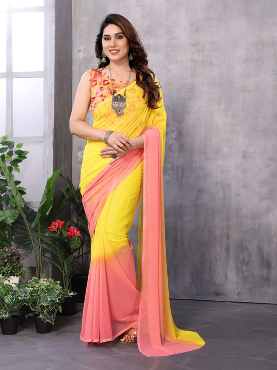 GEORGETTE READY TO WEAR SAREE WITH LACE WORK AT LOWEST PRICE