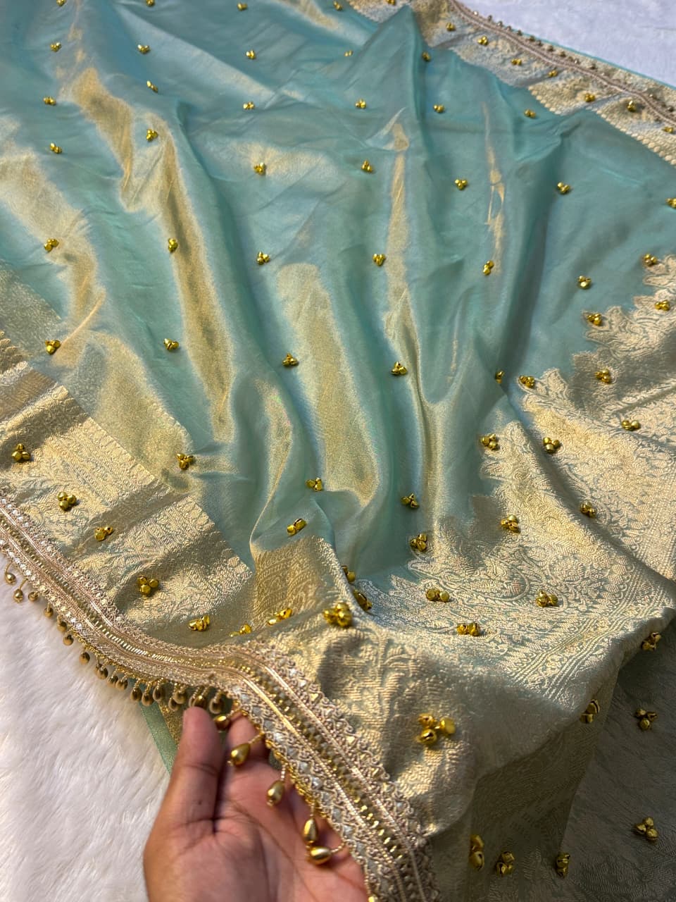 Banarasi Tissue Zari Weaving Border Saree X Ghungroo Handwork