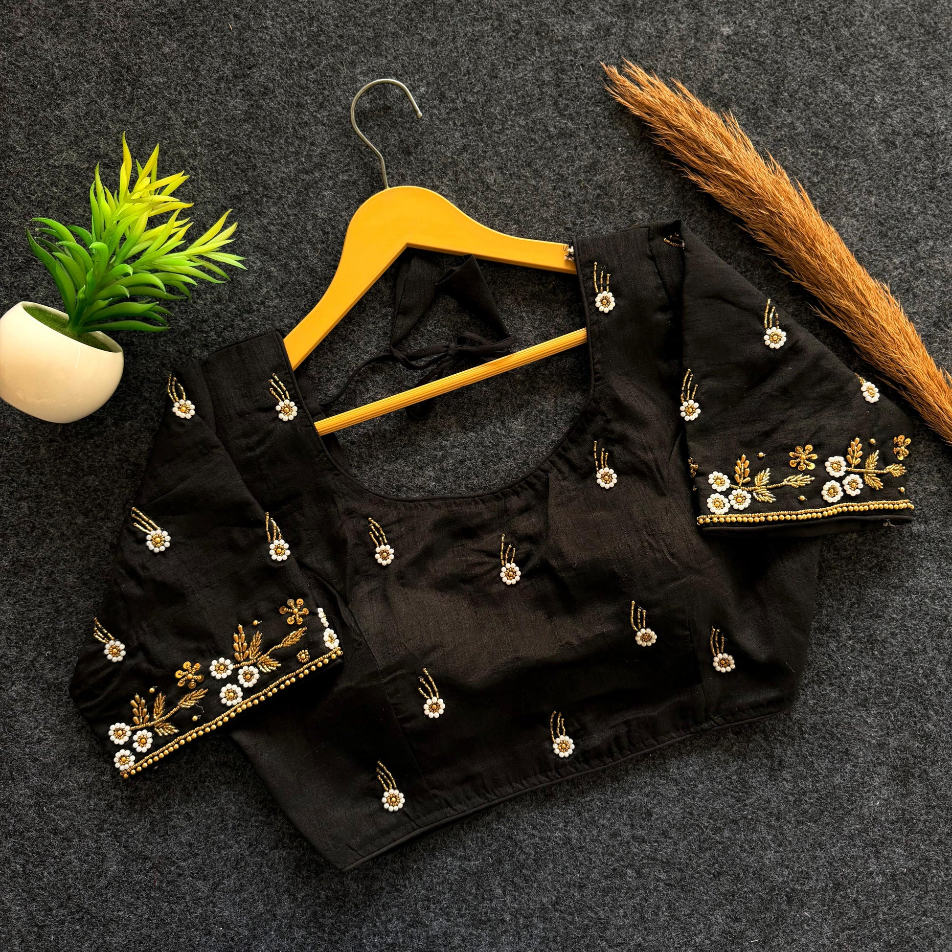 Beautiful handwork all over front nd sleves with designer handwork in blouse