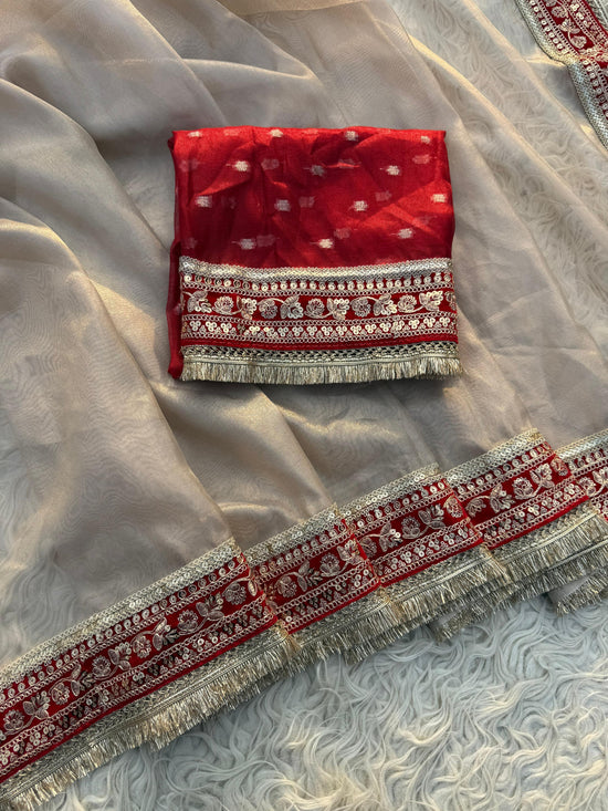 Premium plain tissue sabhyasachi silk saree