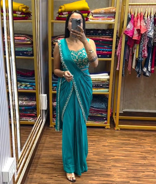 READY TO WEAR LEHENGA-SAREE WITH FULL EMBROIDERED BLOUSE